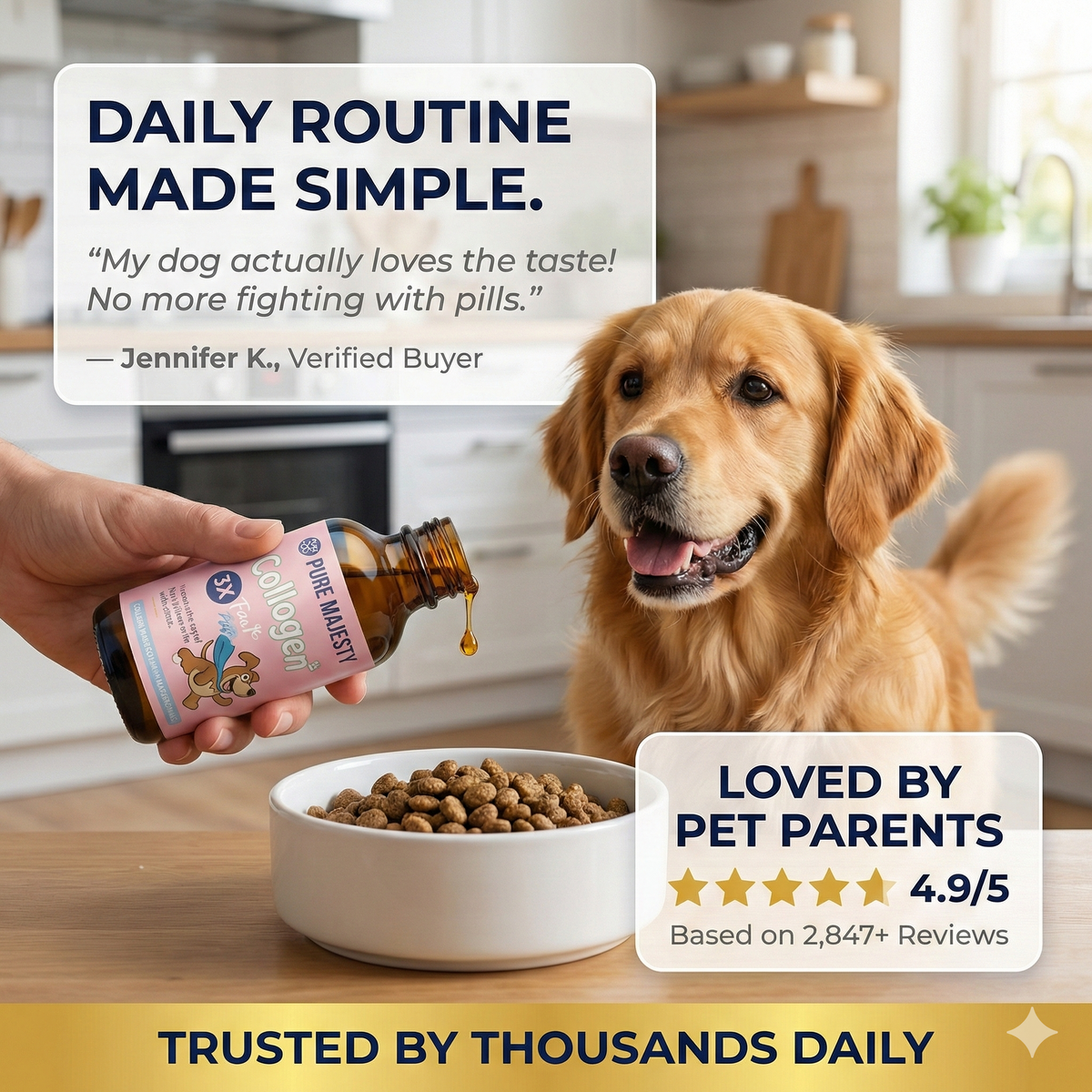 Premium Collagen for Dogs – Liquid Support for Skin, Coat, HIPS & Joints –Types I, II & III Collagen – Made in USA